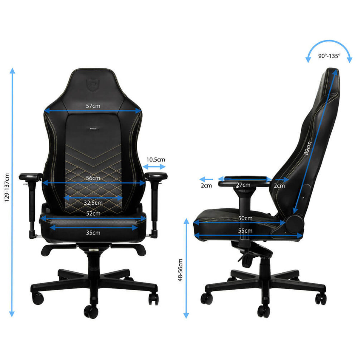 Noblechairs HERO (Noir/Or) - Siège en similicuir avec dossier inclinable à 135° et accoudoirs 4D pour gamer – Image 2