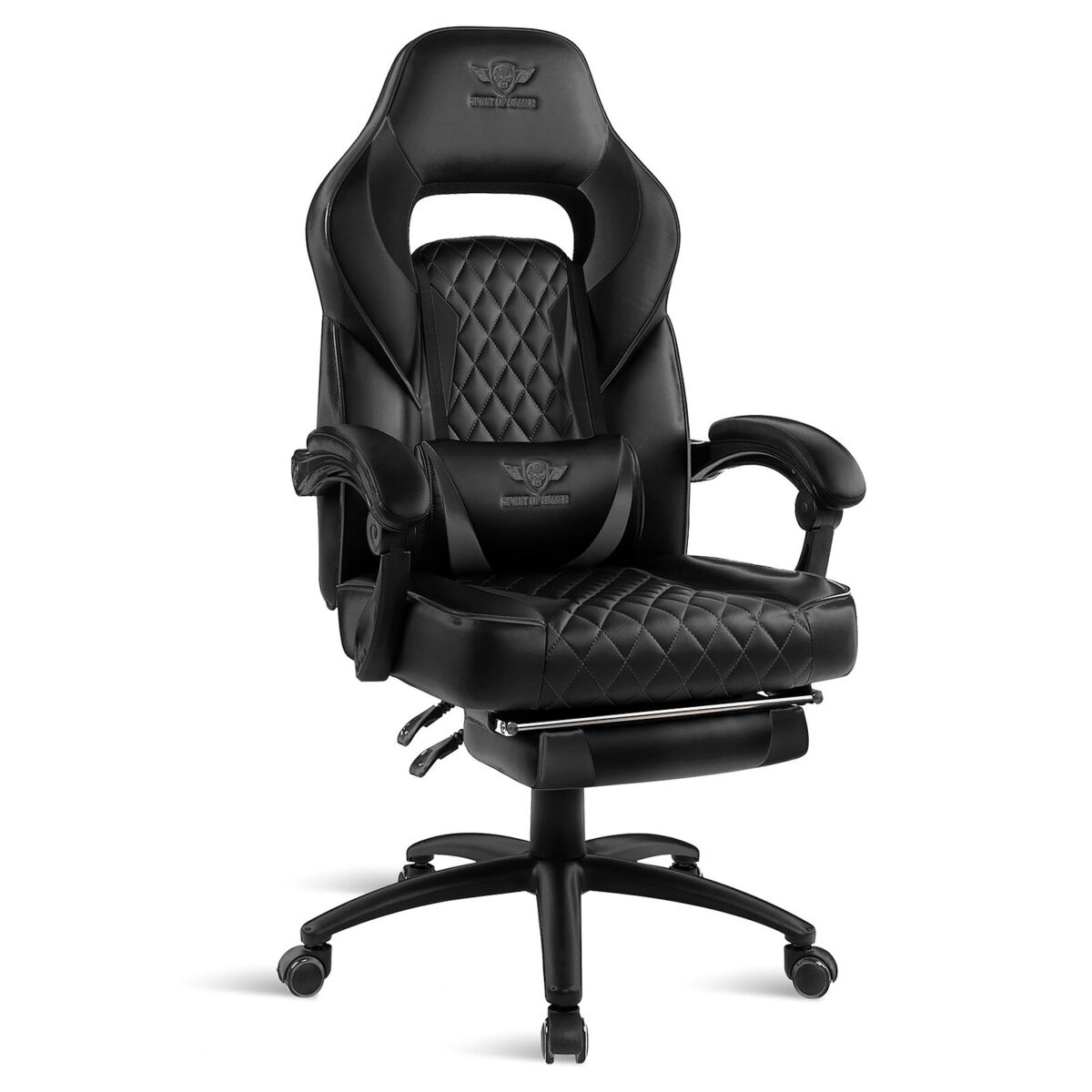 Spirit of Gamer Mustang Noir - Siège en similicuir pour gamer avec dossier réglable à 160°, repose-jambes et accoudoirs fixes – Image 1