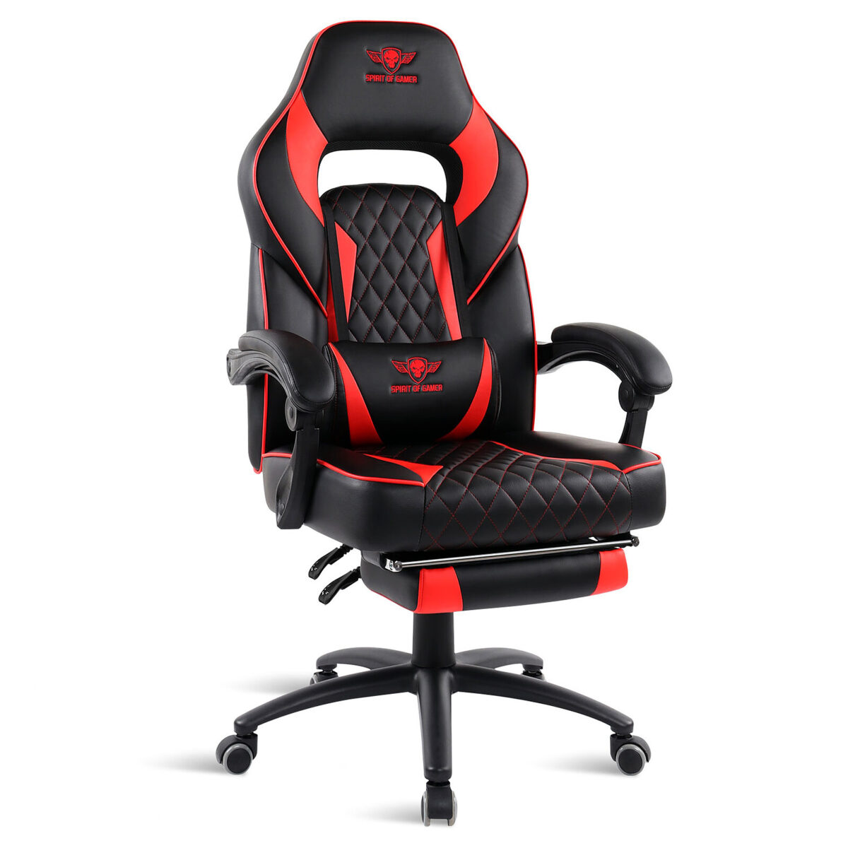Spirit of Gamer Mustang Rouge - Siège en similicuir pour gamer avec dossier réglable à 160°, repose-jambes et accoudoirs fixes – Image 1