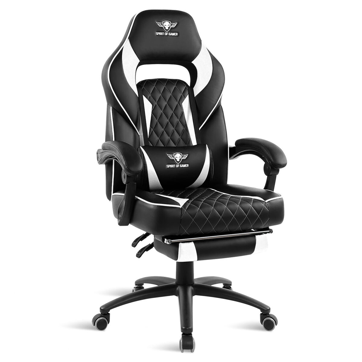Spirit of Gamer Mustang Blanc - Siège en similicuir pour gamer avec dossier réglable à 160°, repose-jambes et accoudoirs fixes – Image 1