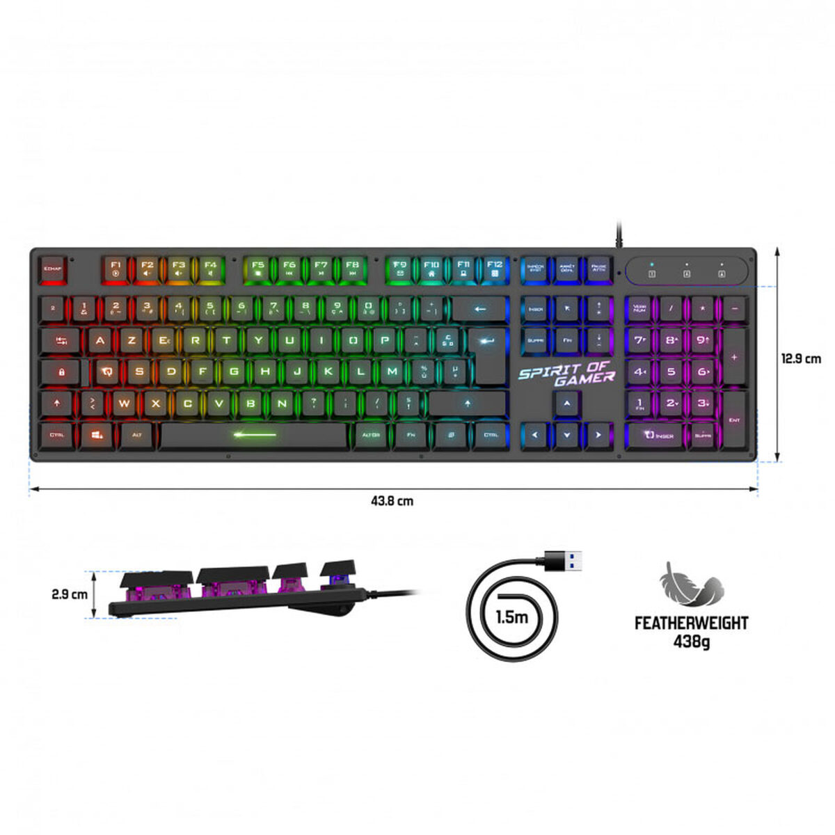 Spirit of Gamer Pro-K1 – Clavier semi-mécanique gamer – Rétroéclairage RGB – AZERTY Français – Image 4