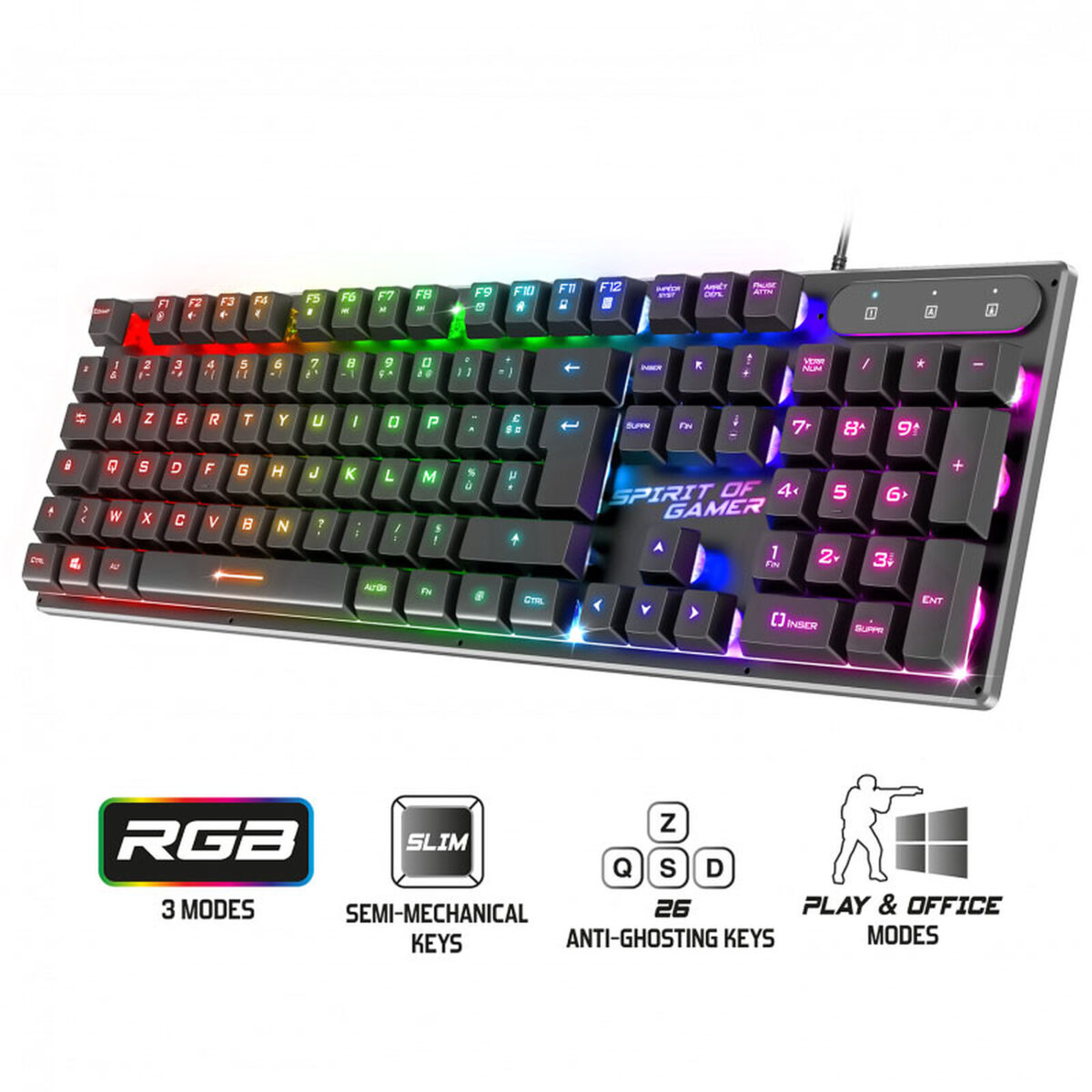 Spirit of Gamer Pro-K1 – Clavier semi-mécanique gamer – Rétroéclairage RGB – AZERTY Français – Image 3
