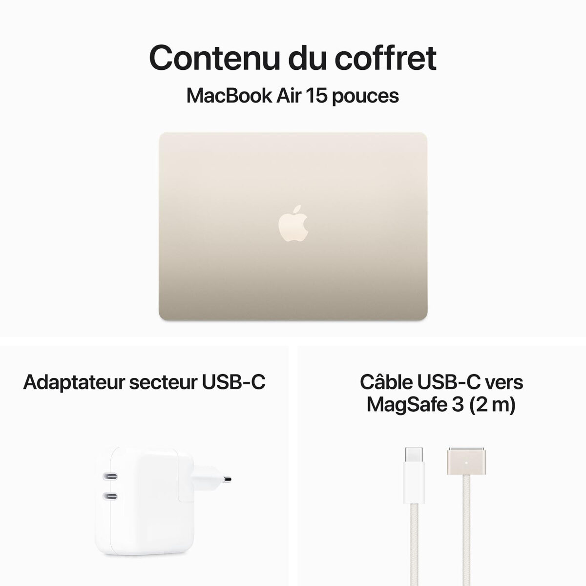 Apple MacBook Air M3 15 pouces (2024) Lumière stellaire 8Go/256 Go (MRYR3FN/A) – Image 3