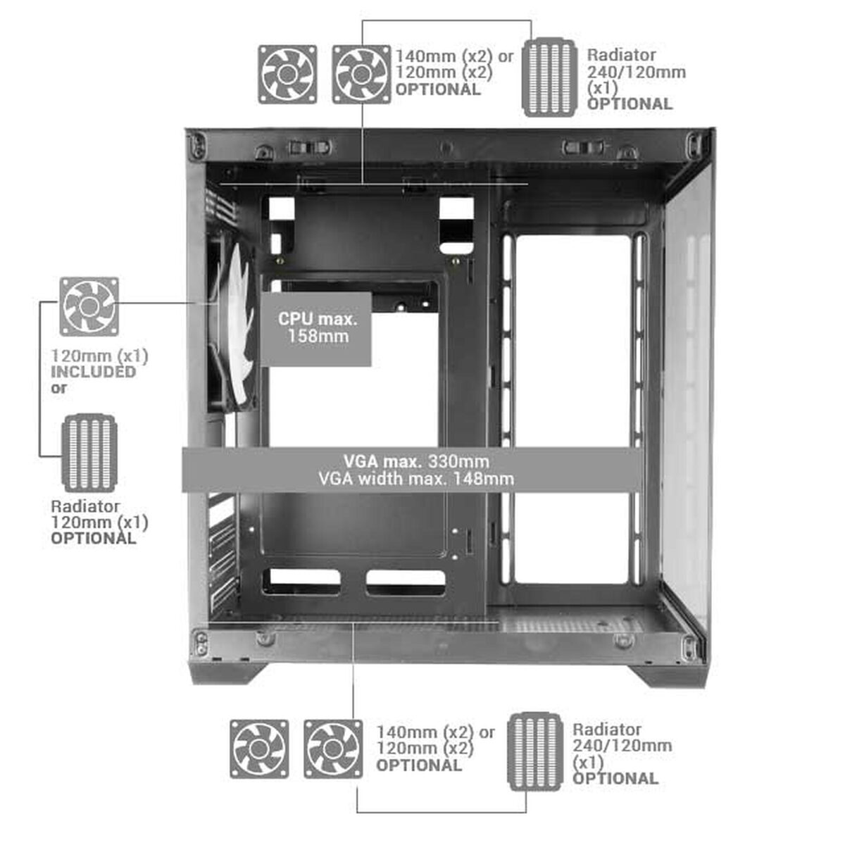 Mars Gaming MC-View2 - Boîtier Mini Tour Noir avec Façade et Panneau en Verre Trempé – Image 3