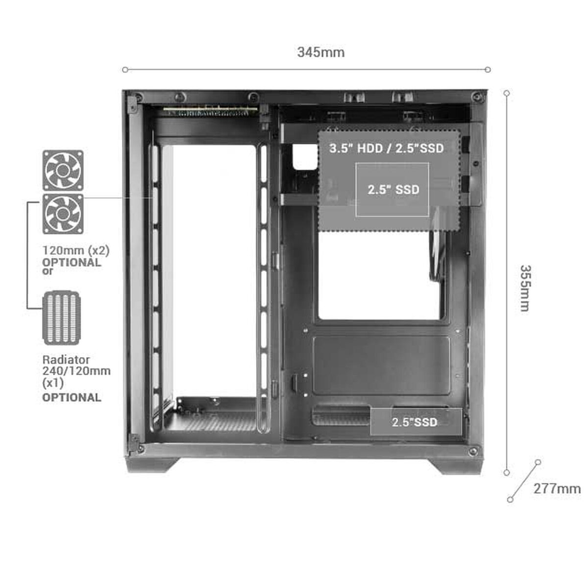Mars Gaming MC-View2 - Boîtier Mini Tour Noir avec Façade et Panneau en Verre Trempé – Image 2