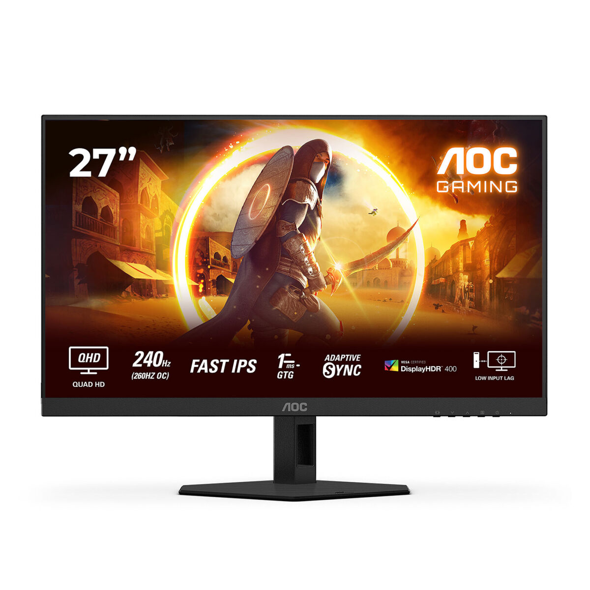 AOC Q27G4ZR – Écran PC 27" LED – 2.5K (2560 x 1440) – Dalle IPS – 1 ms – 240 Hz – DisplayHDR 400 – Adaptive Sync – Pivot – HDMI/DisplayPort – Noir – Image 1