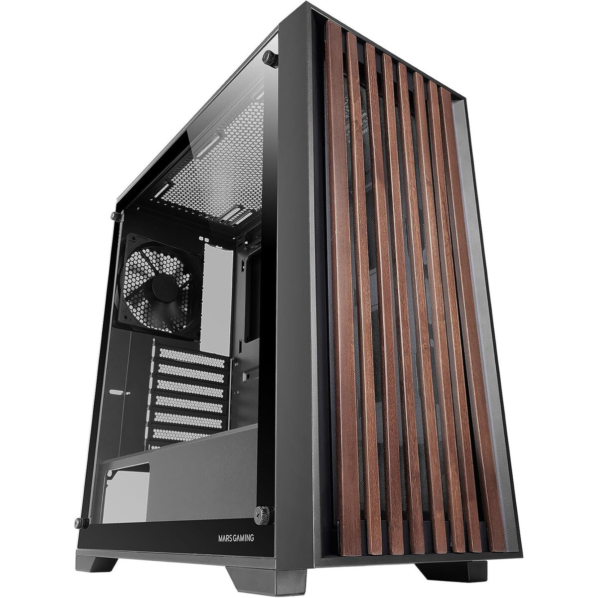 Mars Gaming MC-WOOD - Boîtier moyen tour avec fenêtre latérale en verre trempé et façade en bois – Image 2