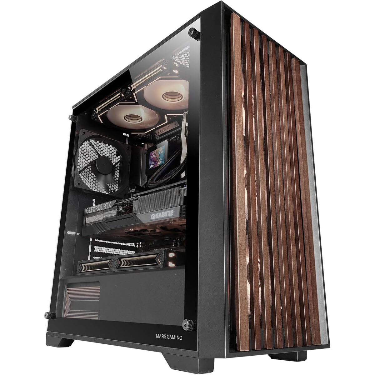 Mars Gaming MC-WOOD - Boîtier moyen tour avec fenêtre latérale en verre trempé et façade en bois – Image 1